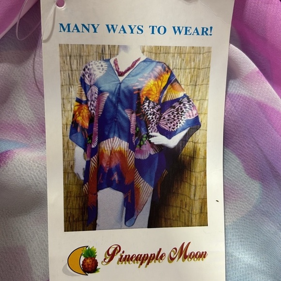Pineapple Moon Wrap,elegant chiffon,coconut buttons,coverup,scarf,caftan,floral - Picture 8 of 9